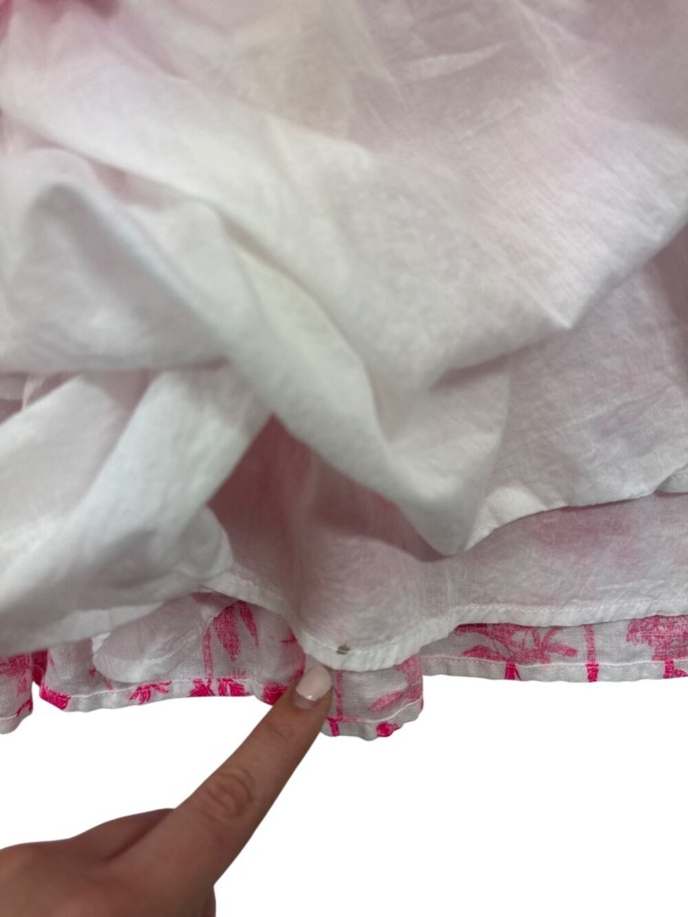 Vineyard Vines Women's M Linen Pink Palm Mini Dress Smocked Ruffle Tropical Res - Picture 11 of 11